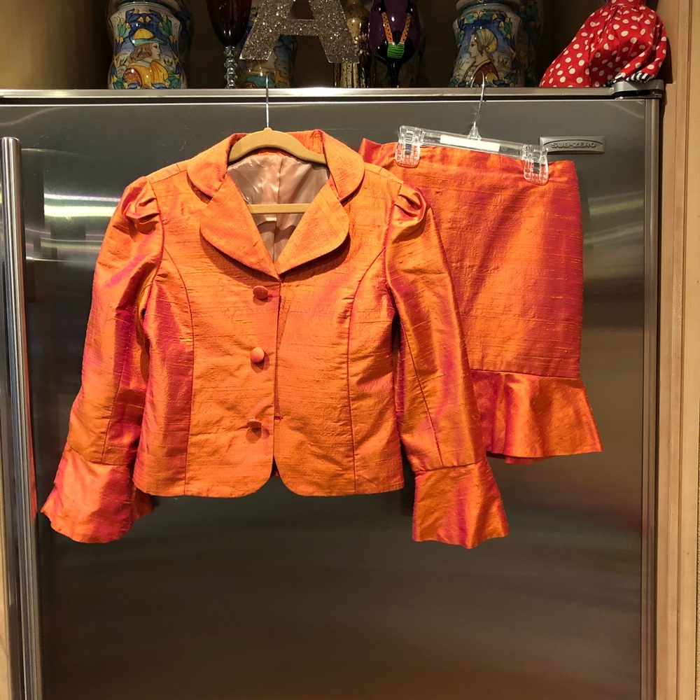 Iridescent Orange Raw Silk Suit